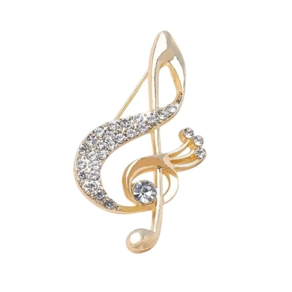 Gold‎ Tone Musical Treble Clef Brooch Pin Rhinestone Artist Women Accessories
